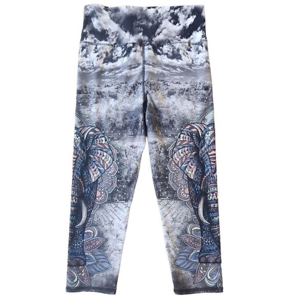 Evolution and Creation 7/8 Leggings Whimsical Elephant Yoga Multi Size Large - Picture 3 of 6